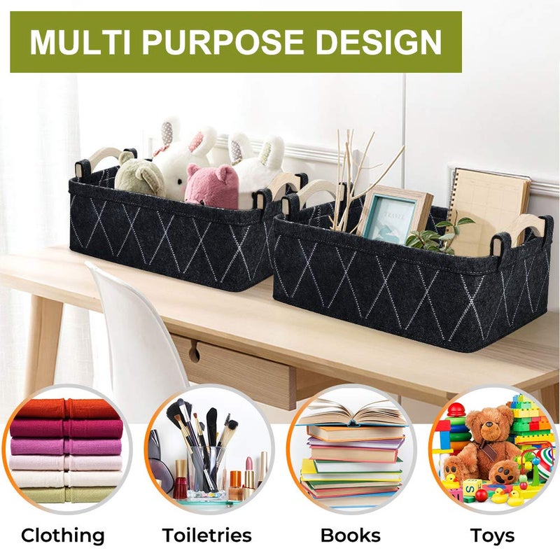 KWLET Storage Baskets Bin Narrow Long Basket for Closet Decorative Cube Nursery Container for Toys Towels Tissues Toiletry Caddy Car Organizer Dark GRAY - Image 3